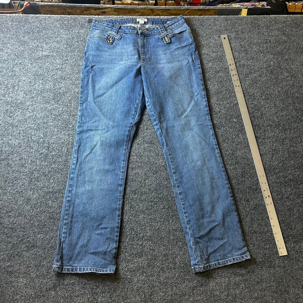Cato Jeans Womens Size 12 Blue Medium Straight Leg Rhinestone Detail Stretch